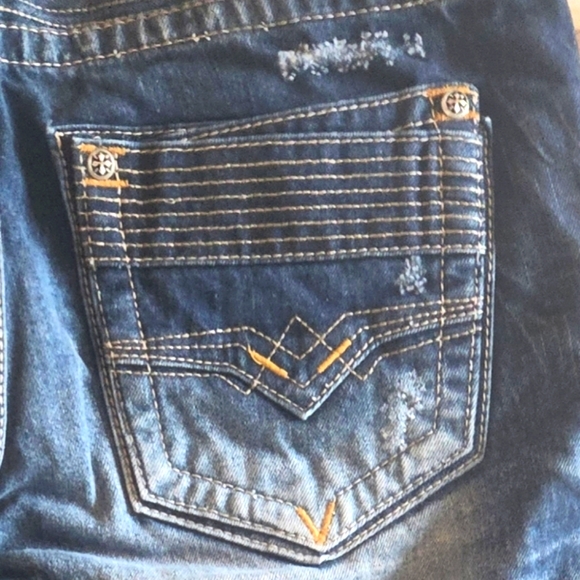 AFFLICTION Flapover BLAKE Black Premium Distressed Patches Y2k Denim Jeans 36 EC - Picture 13 of 16